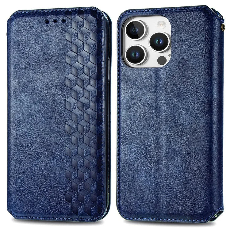 For iPhone 16 Pro Max Case Rhombus Imprint PU Leather Wallet Phone Cover