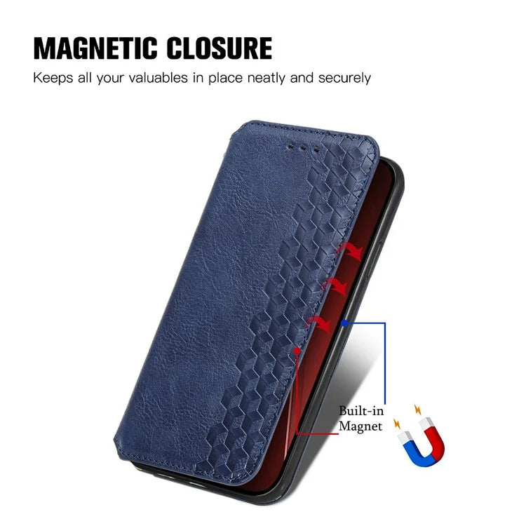 For iPhone 16 Pro Max Case Rhombus Imprint PU Leather Wallet Phone Cover