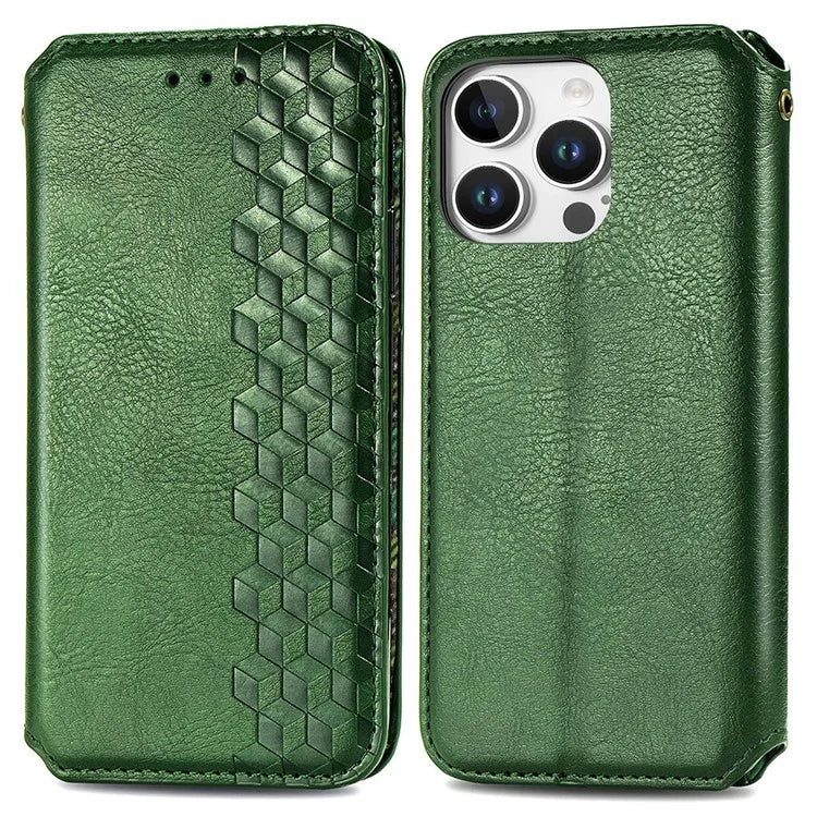 For iPhone 16 Pro Max Case Rhombus Imprint PU Leather Wallet Phone Cover