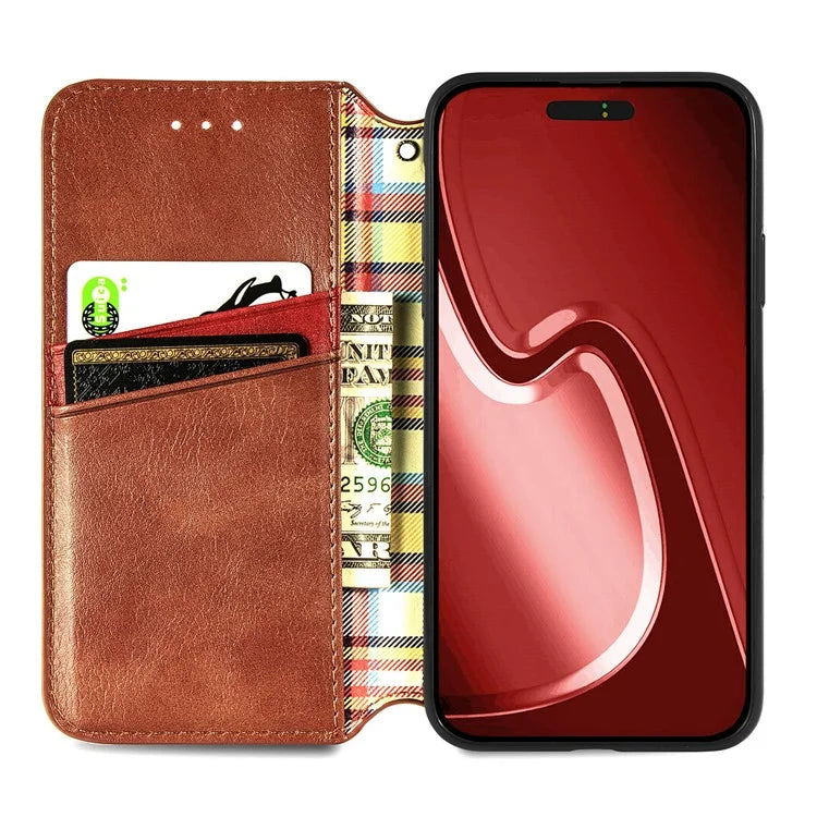 For iPhone 16 Pro Max Case Rhombus Imprint PU Leather Wallet Phone Cover