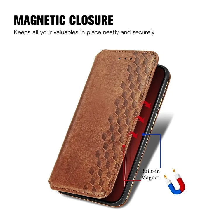 For iPhone 16 Pro Max Case Rhombus Imprint PU Leather Wallet Phone Cover