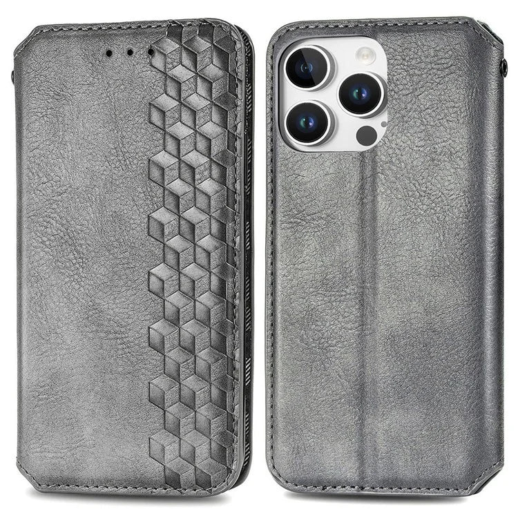 For iPhone 16 Pro Max Case Rhombus Imprint PU Leather Wallet Phone Cover