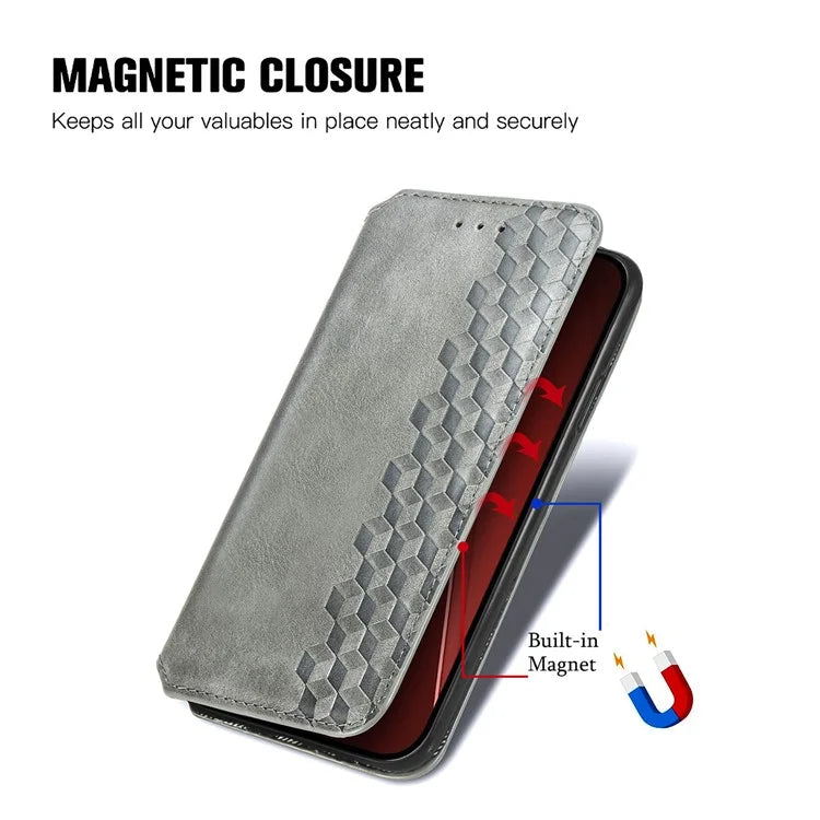 For iPhone 16 Pro Max Case Rhombus Imprint PU Leather Wallet Phone Cover