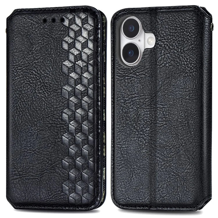 For iPhone 16 Plus Case Rhombus Imprint PU Leather Wallet Phone Cover