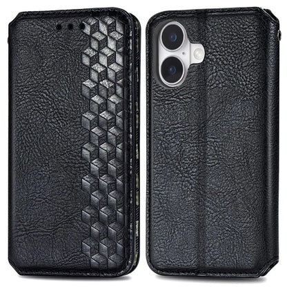 For iPhone 16 Plus Case Rhombus Imprint PU Leather Wallet Phone Cover