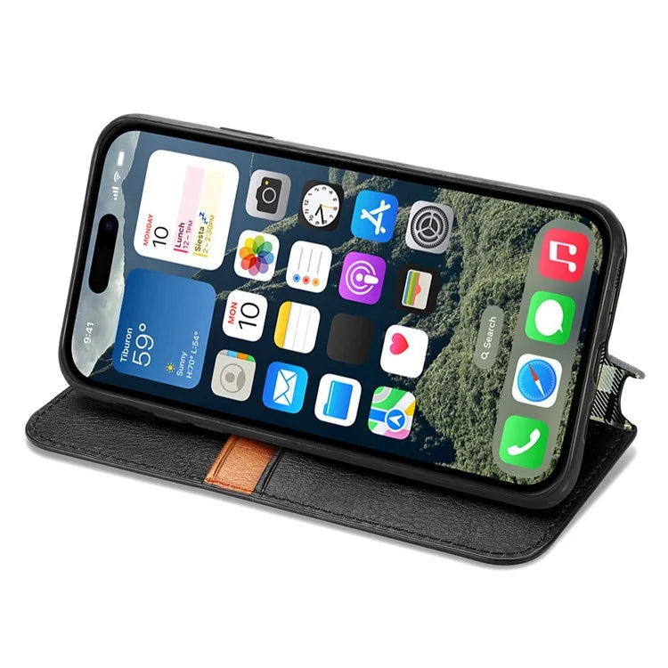 For iPhone 16 Plus Case Rhombus Imprint PU Leather Wallet Phone Cover