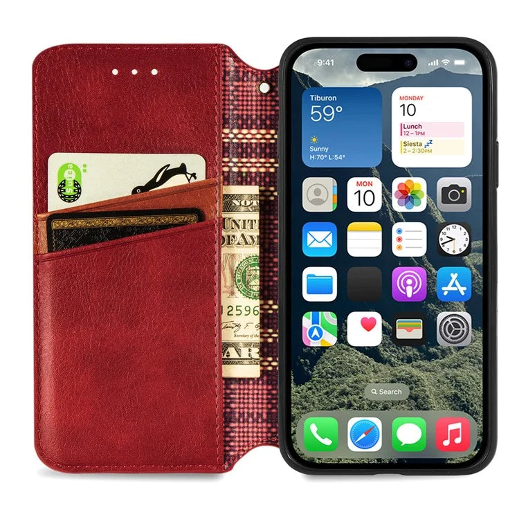 For iPhone 16 Plus Case Rhombus Imprint PU Leather Wallet Phone Cover