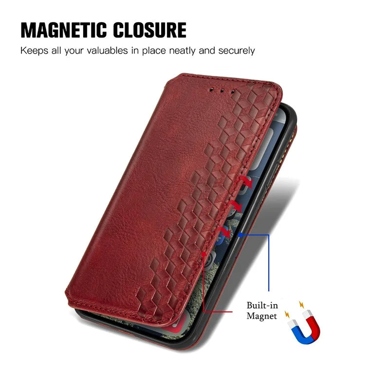For iPhone 16 Plus Case Rhombus Imprint PU Leather Wallet Phone Cover