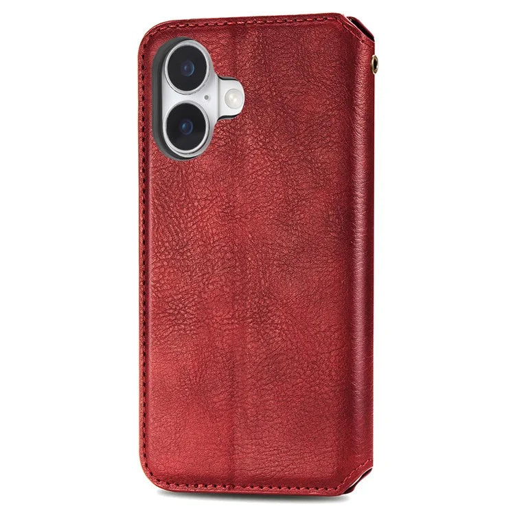 For iPhone 16 Plus Case Rhombus Imprint PU Leather Wallet Phone Cover