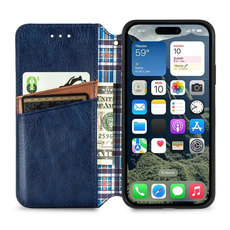 For iPhone 16 Plus Case Rhombus Imprint PU Leather Wallet Phone Cover