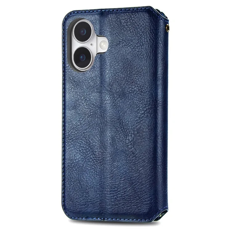 For iPhone 16 Plus Case Rhombus Imprint PU Leather Wallet Phone Cover
