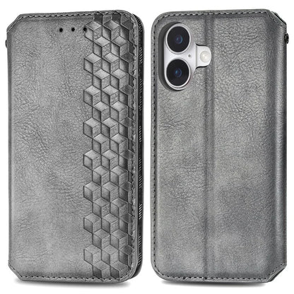 For iPhone 16 Plus Case Rhombus Imprint PU Leather Wallet Phone Cover