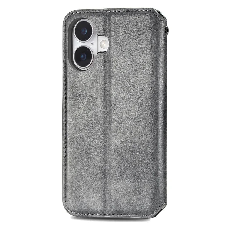 For iPhone 16 Plus Case Rhombus Imprint PU Leather Wallet Phone Cover