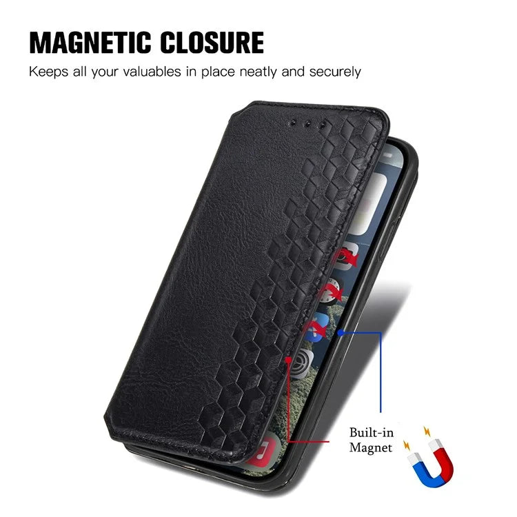 For iPhone 16 Case Rhombus Imprint PU Leather Wallet Phone Cover