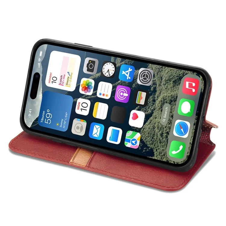 For iPhone 16 Case Rhombus Imprint PU Leather Wallet Phone Cover