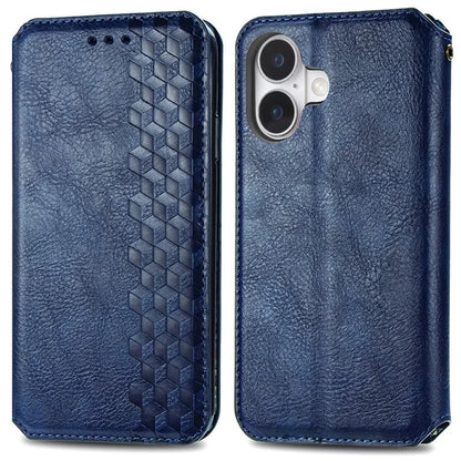 For iPhone 16 Case Rhombus Imprint PU Leather Wallet Phone Cover
