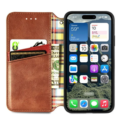 For iPhone 16 Case Rhombus Imprint PU Leather Wallet Phone Cover