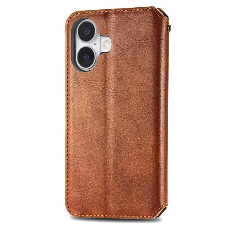 For iPhone 16 Case Rhombus Imprint PU Leather Wallet Phone Cover