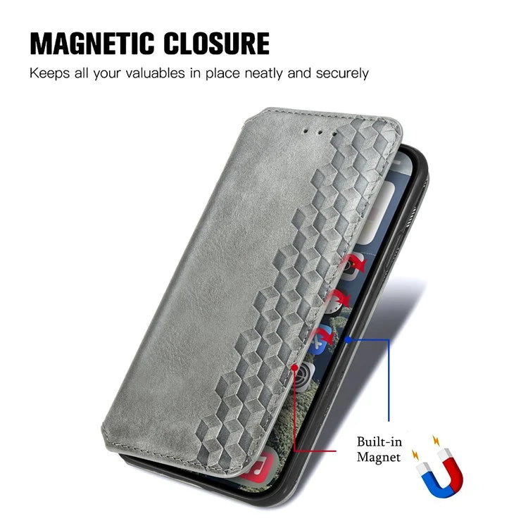 For iPhone 16 Case Rhombus Imprint PU Leather Wallet Phone Cover