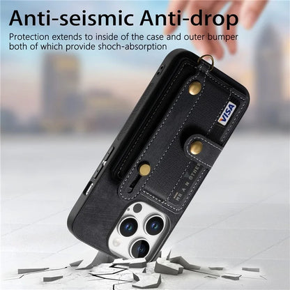 For iPhone 16 Pro Max Case Wristband Kickstand PU Leather Retro Back Cover Card Holder