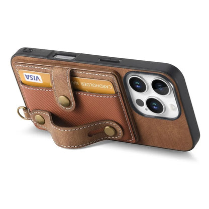 For iPhone 16 Pro Max Case Wristband Kickstand PU Leather Retro Back Cover Card Holder
