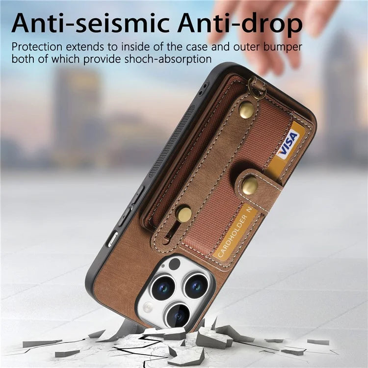 For iPhone 16 Pro Max Case Wristband Kickstand PU Leather Retro Back Cover Card Holder