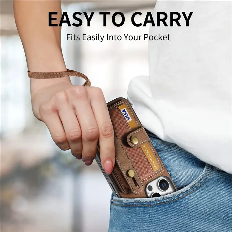 For iPhone 16 Pro Max Case Wristband Kickstand PU Leather Retro Back Cover Card Holder