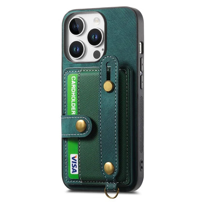For iPhone 16 Pro Max Case Wristband Kickstand PU Leather Retro Back Cover Card Holder
