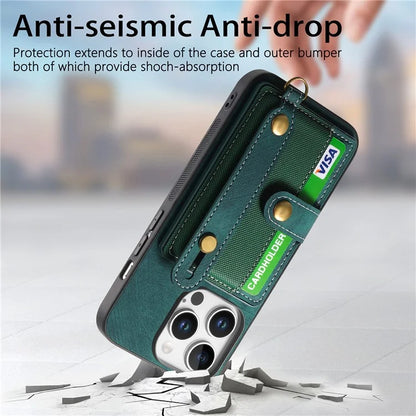 For iPhone 16 Pro Max Case Wristband Kickstand PU Leather Retro Back Cover Card Holder