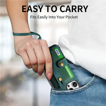 For iPhone 16 Pro Max Case Wristband Kickstand PU Leather Retro Back Cover Card Holder