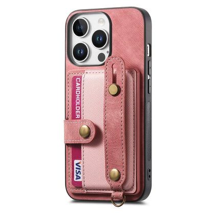 For iPhone 16 Pro Max Case Wristband Kickstand PU Leather Retro Back Cover Card Holder