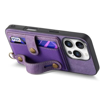 For iPhone 16 Pro Max Case Wristband Kickstand PU Leather Retro Back Cover Card Holder