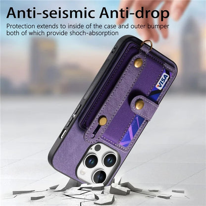 For iPhone 16 Pro Max Case Wristband Kickstand PU Leather Retro Back Cover Card Holder