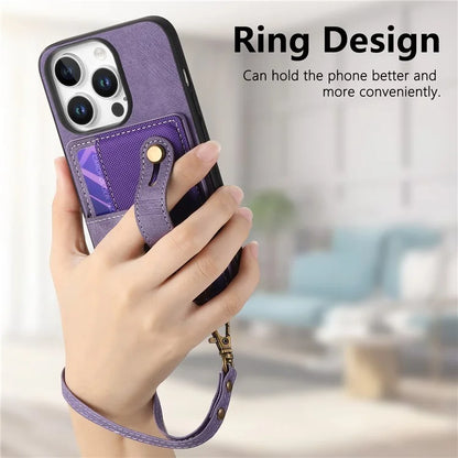 For iPhone 16 Pro Max Case Wristband Kickstand PU Leather Retro Back Cover Card Holder