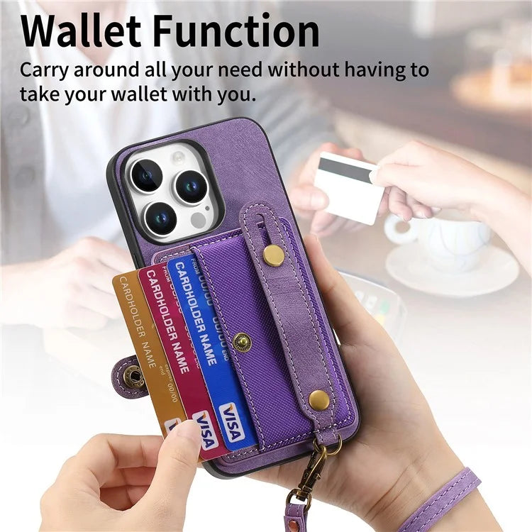 For iPhone 16 Pro Max Case Wristband Kickstand PU Leather Retro Back Cover Card Holder