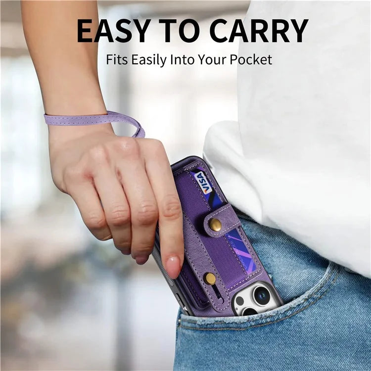 For iPhone 16 Pro Max Case Wristband Kickstand PU Leather Retro Back Cover Card Holder