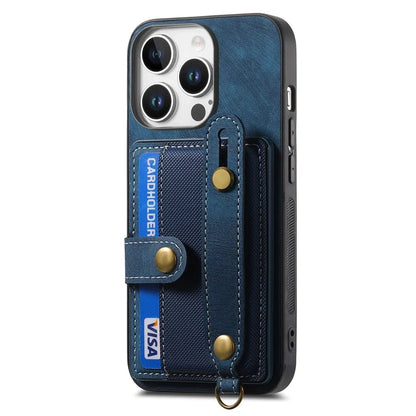 For iPhone 16 Pro Max Case Wristband Kickstand PU Leather Retro Back Cover Card Holder