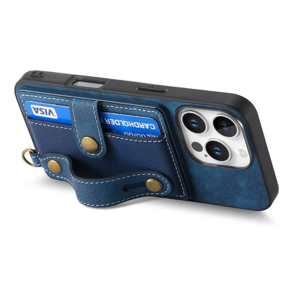 For iPhone 16 Pro Max Case Wristband Kickstand PU Leather Retro Back Cover Card Holder