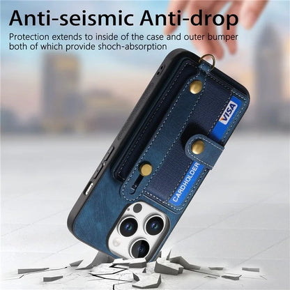 For iPhone 16 Pro Max Case Wristband Kickstand PU Leather Retro Back Cover Card Holder