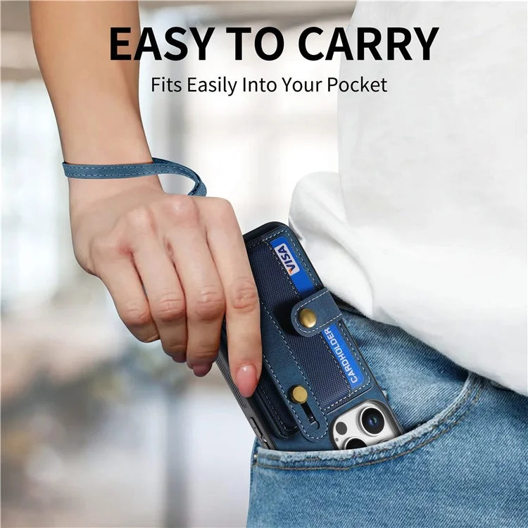 For iPhone 16 Pro Max Case Wristband Kickstand PU Leather Retro Back Cover Card Holder
