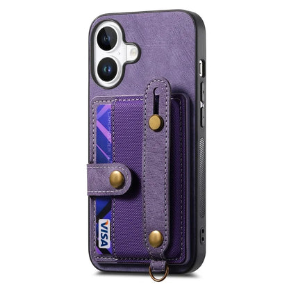 For iPhone 16 Case Wristband Kickstand PU Leather Retro Back Cover Card Holder