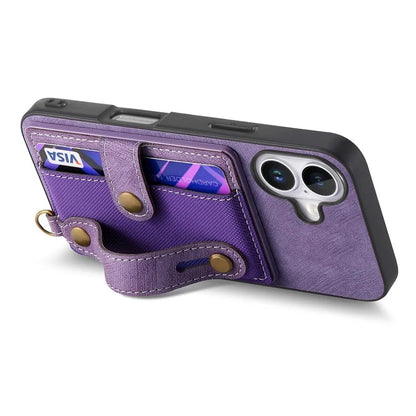 For iPhone 16 Case Wristband Kickstand PU Leather Retro Back Cover Card Holder