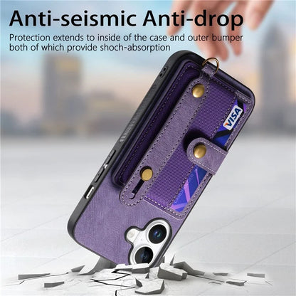 For iPhone 16 Case Wristband Kickstand PU Leather Retro Back Cover Card Holder