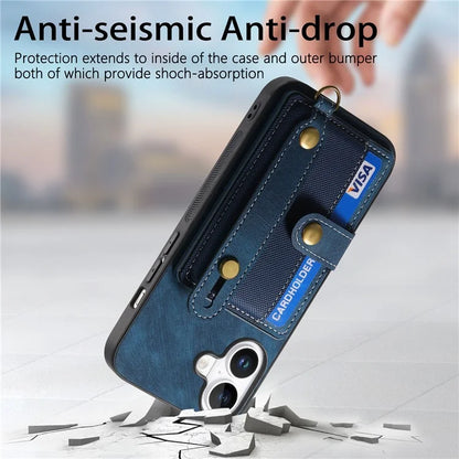 For iPhone 16 Case Wristband Kickstand PU Leather Retro Back Cover Card Holder
