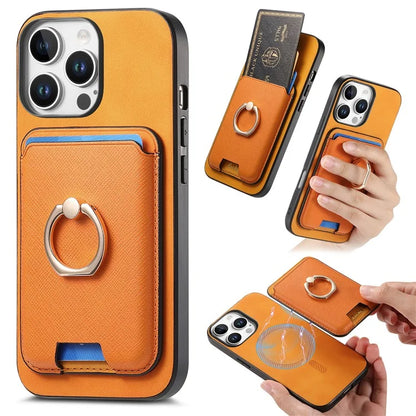 For iPhone 16 Pro Max Magnetic Case Leather+TPU Phone Cover Detachable Card Bag