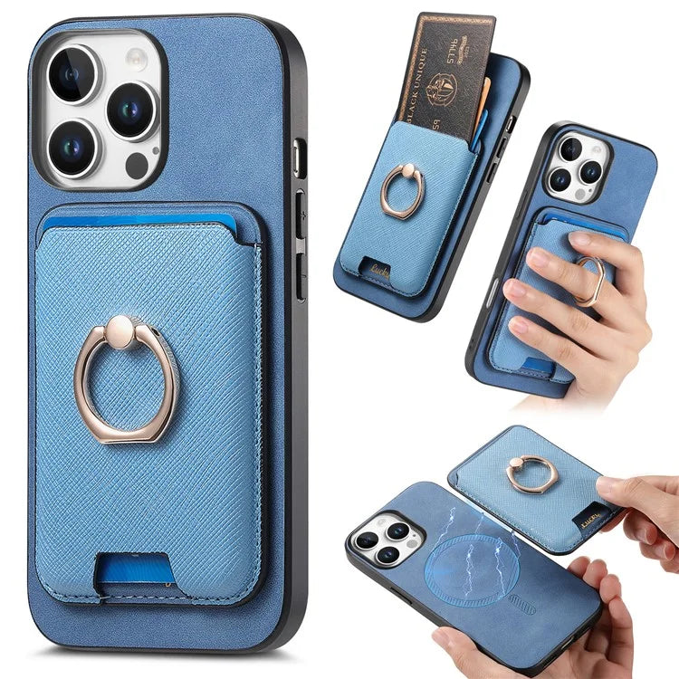 For iPhone 16 Pro Max Magnetic Case Leather+TPU Phone Cover Detachable Card Bag