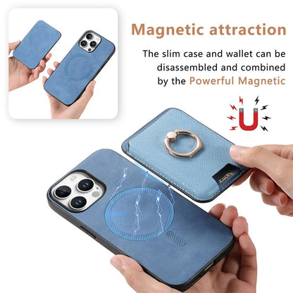 For iPhone 16 Pro Max Magnetic Case Leather+TPU Phone Cover Detachable Card Bag