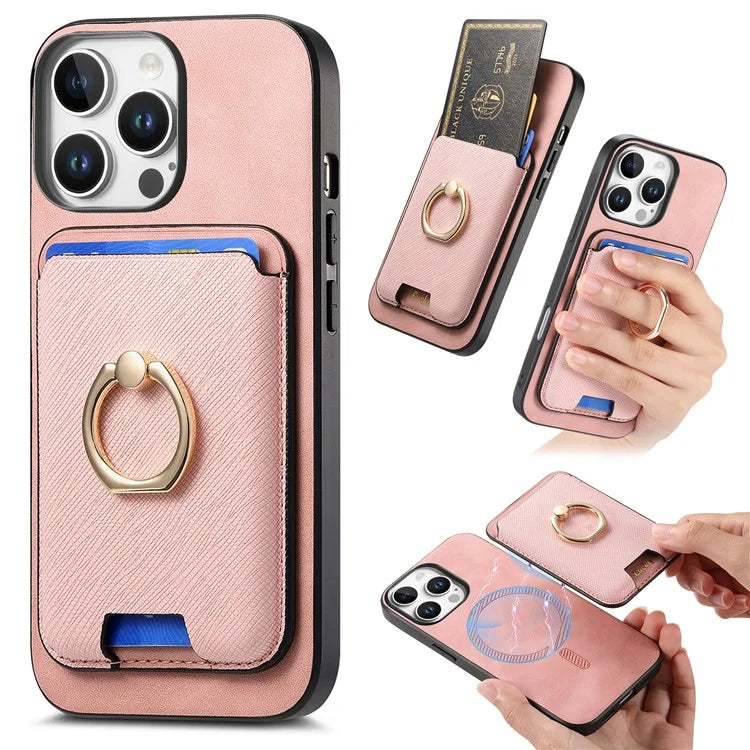 For iPhone 16 Pro Max Magnetic Case Leather+TPU Phone Cover Detachable Card Bag