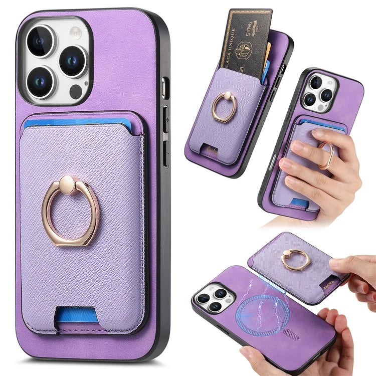 For iPhone 16 Pro Max Magnetic Case Leather+TPU Phone Cover Detachable Card Bag