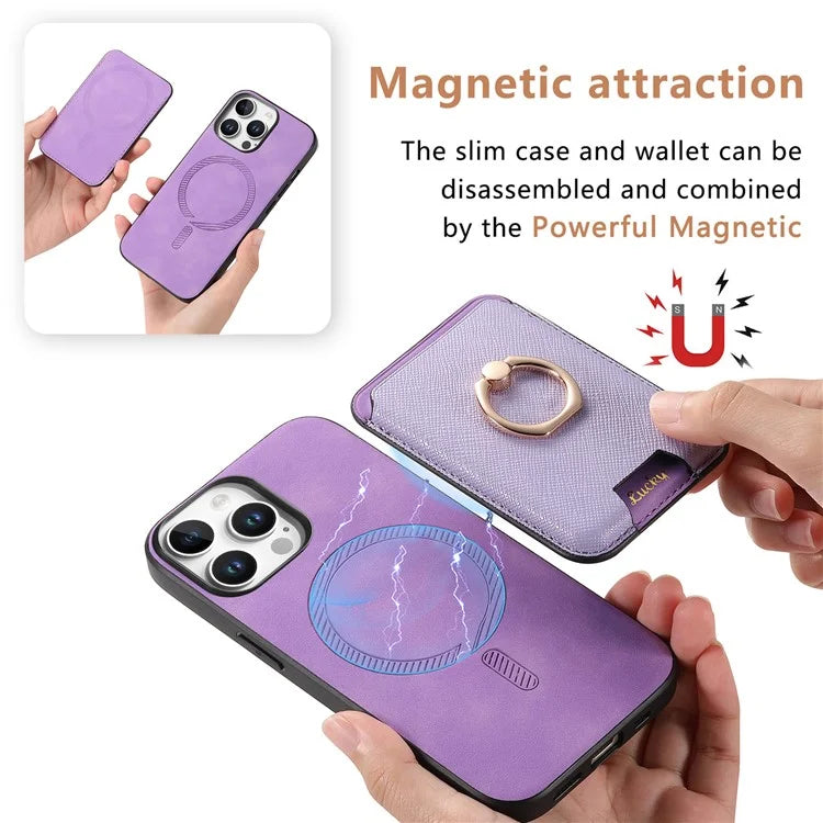 For iPhone 16 Pro Max Magnetic Case Leather+TPU Phone Cover Detachable Card Bag